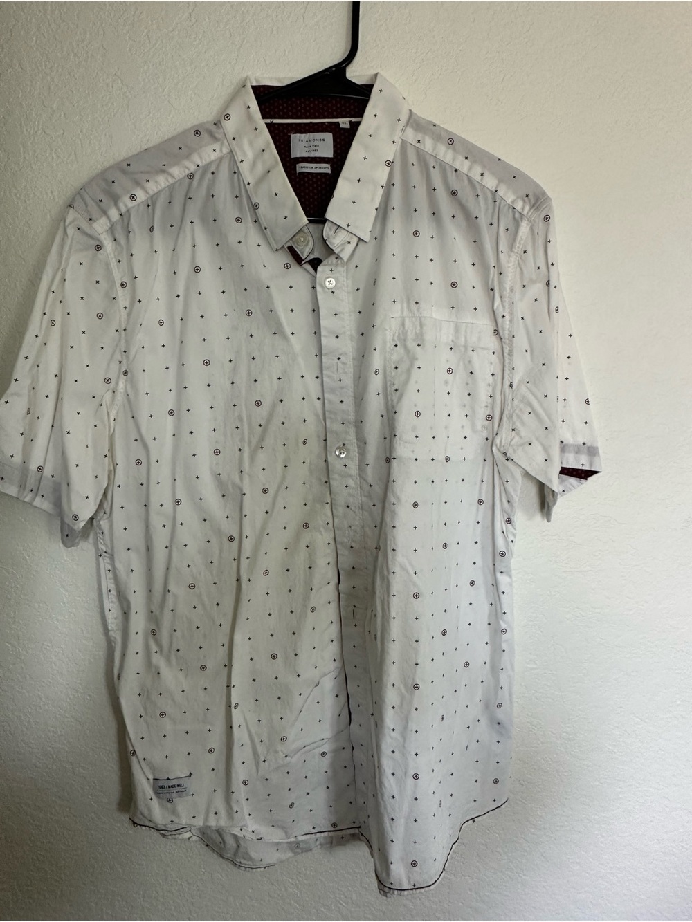 7 Diamonds White Short-Sleeve Button-Down Shirt with Micro Dot Print